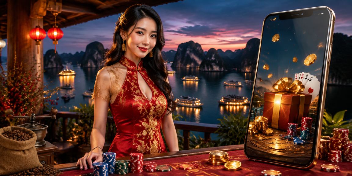 Người dùng tại Hạ Long xem khuyến mãi casino trên điện thoại ở quán cà phê